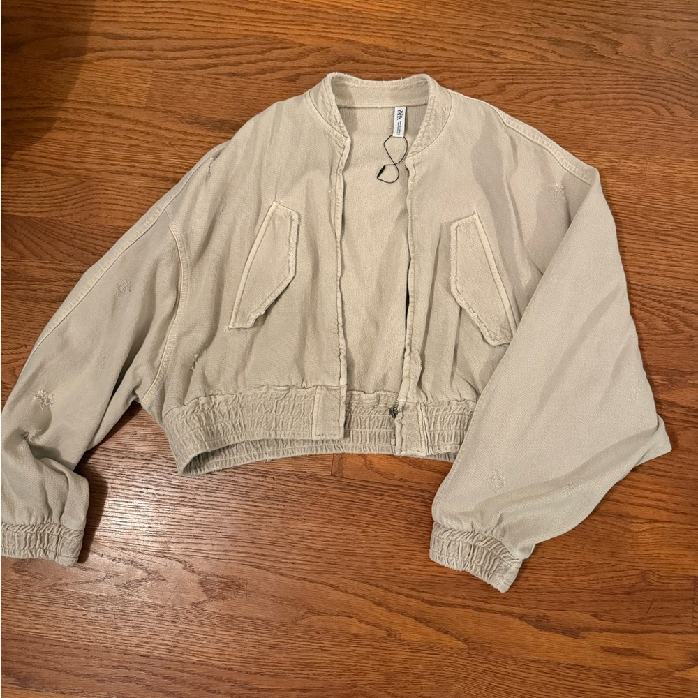 Zara Distressed Bomber Jacket